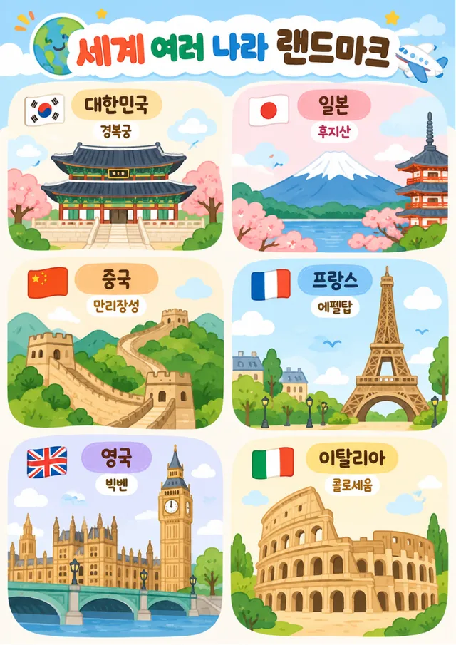 세계 여러나라 랜드마크 벽보